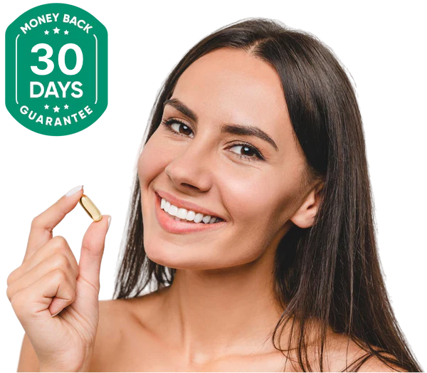 Smiling woman holding a softgel